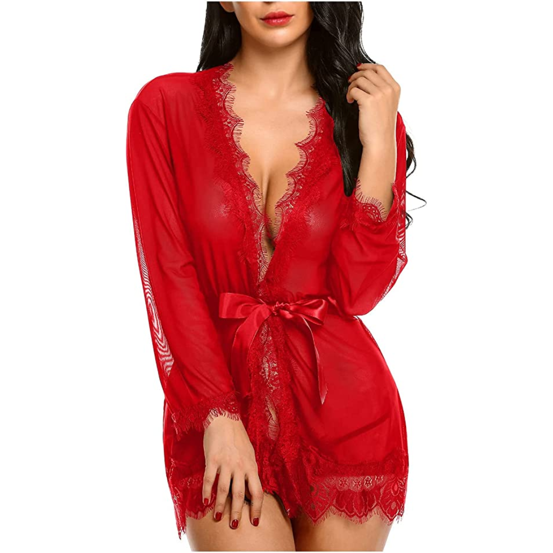 Fancyra - Nightdress Babydoll Lingerie Lace Charming Bathrobe