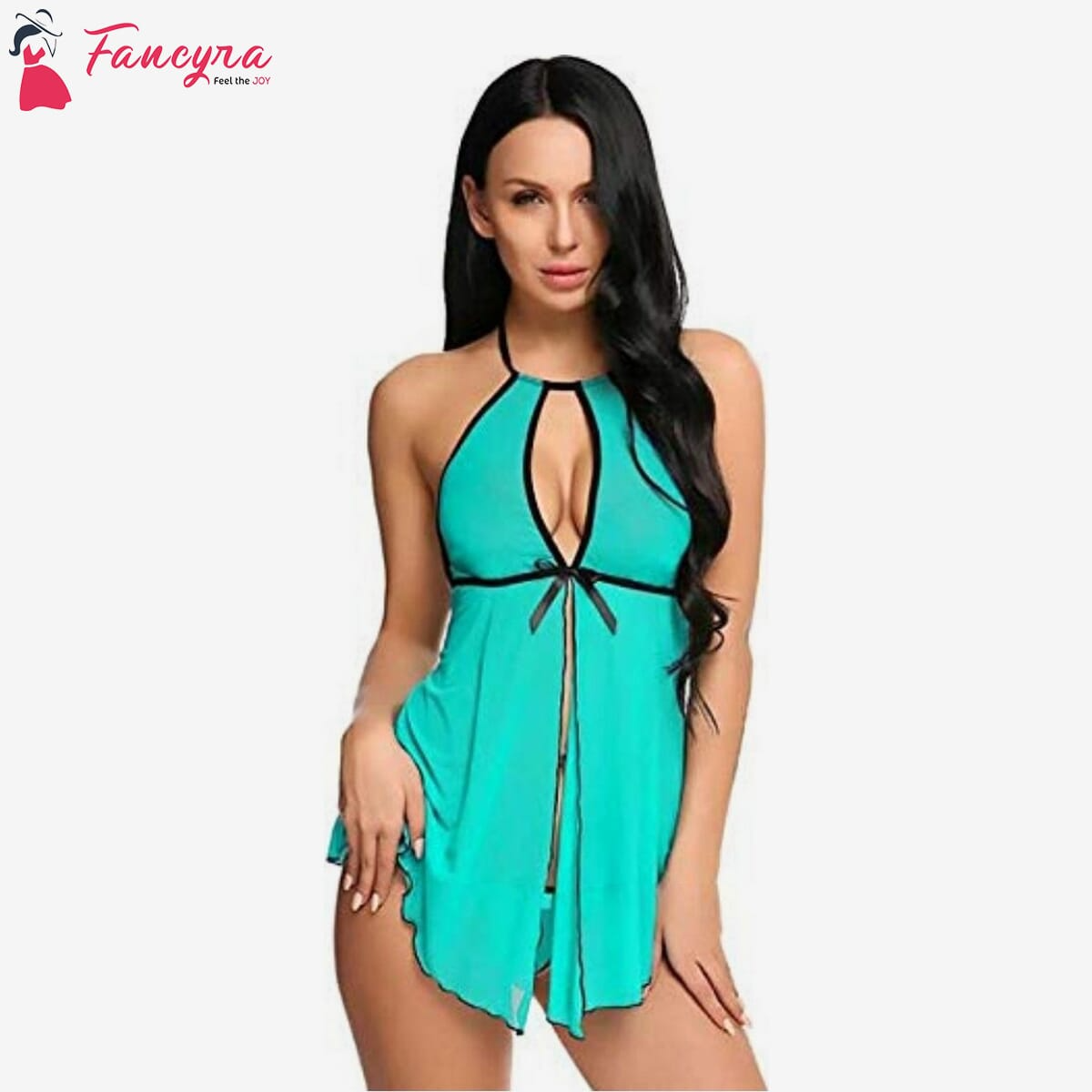 Fancyra - Women Sexy Babydoll Nightwear Lingerie with Open Front For Sleepwear with G String Panty Free Size Green