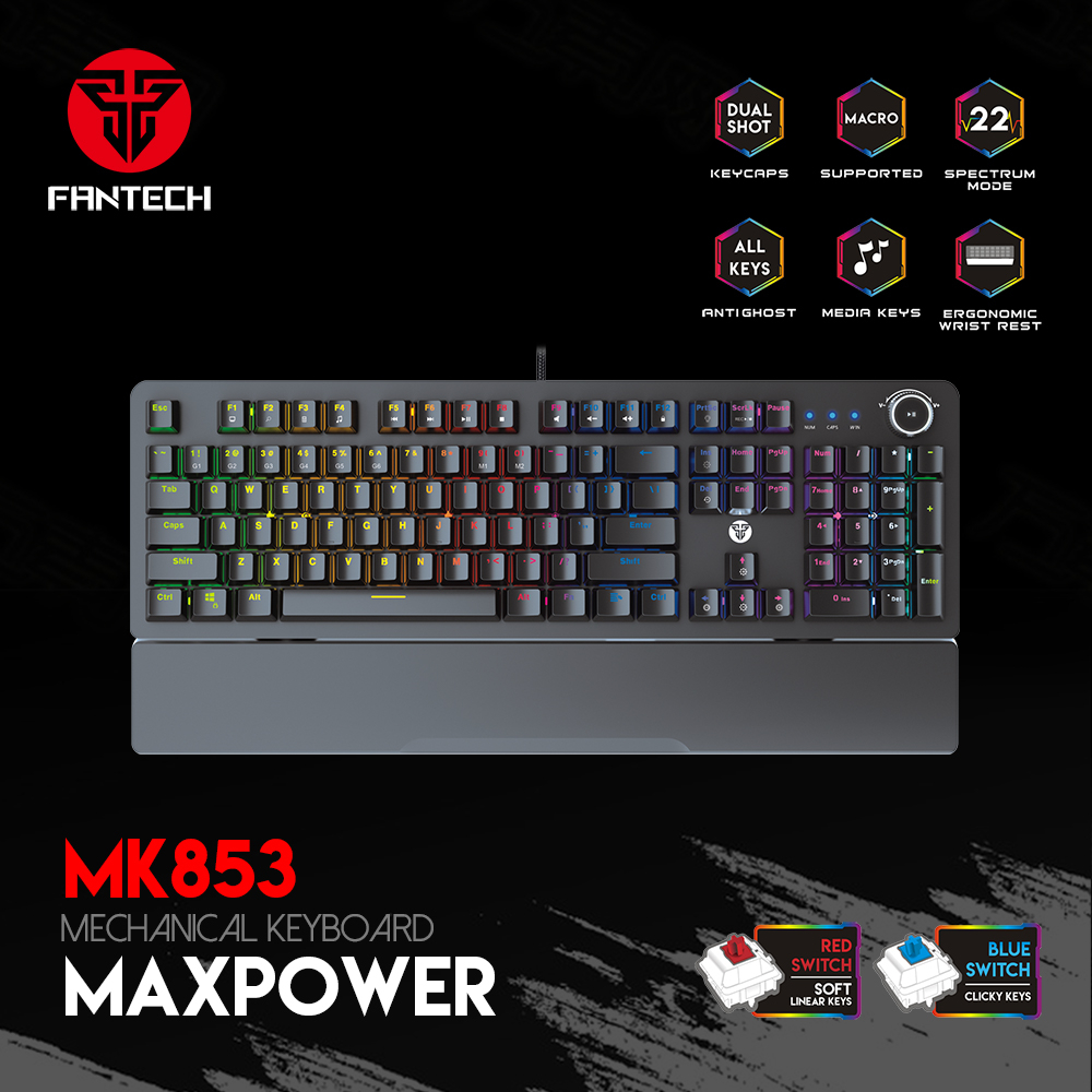 Fantech MK853 Wired Mechanical Gaming Keyboard (Black Edition) (Blue,Red Switch)