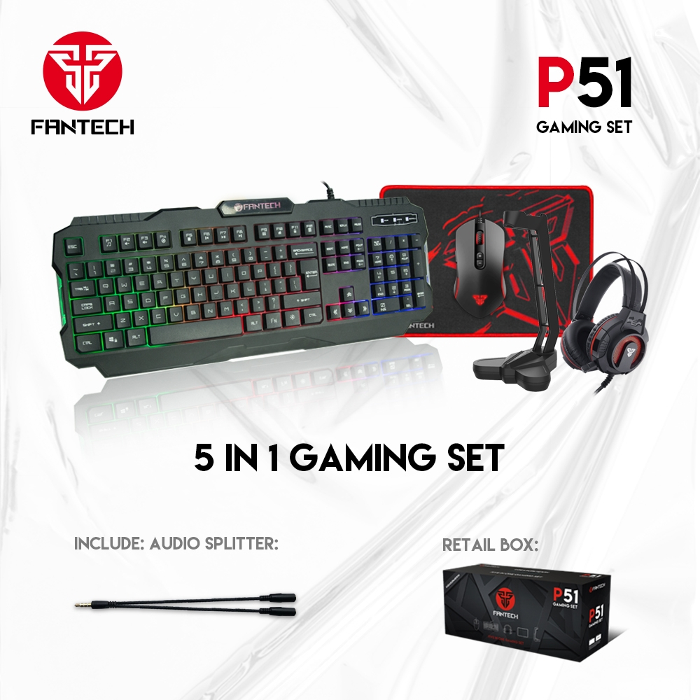 Fantech P51 5 in 1 Combo - Gaming Bundle of Keyboard, Mouse, Headphone, Mousepad and Headphone Stand