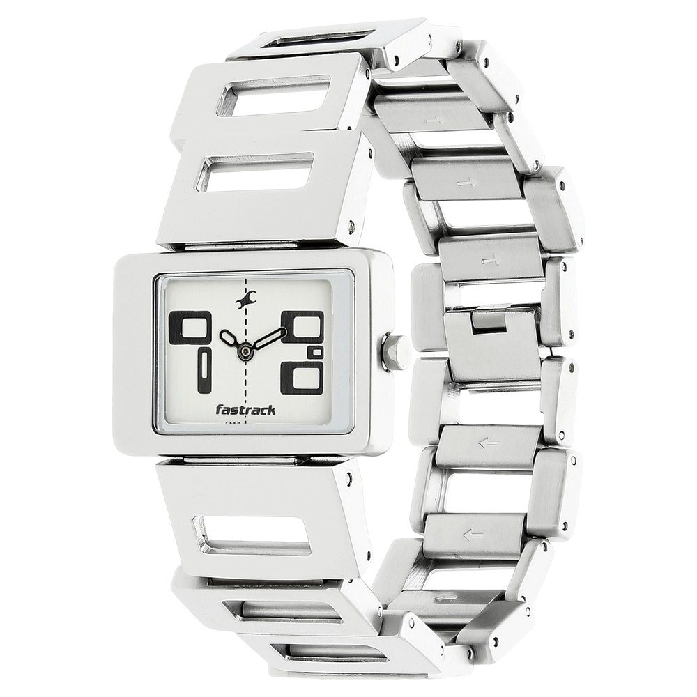 Fastrack White Dial Silver Metal Strap Watch - 2404SM01