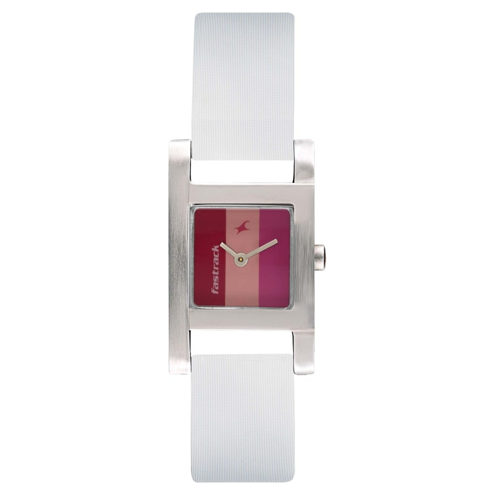 Fastrack Pink Dial White Leather Strap Watch 2405SL05