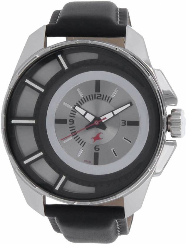 Fastrack Grey Dial Black Leather Strap Watch 3133sl02