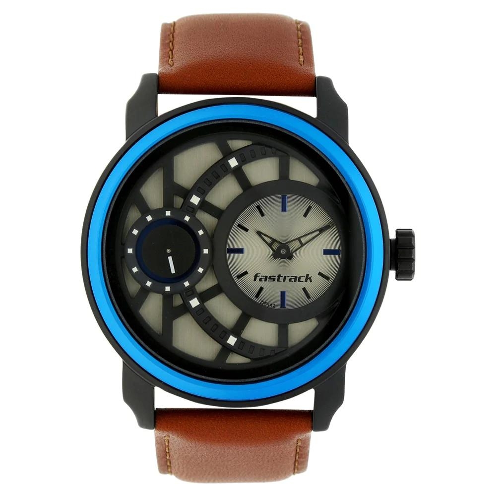Fastrack Multicoloured Dial Brown Leather Strap Watch 3147kl01