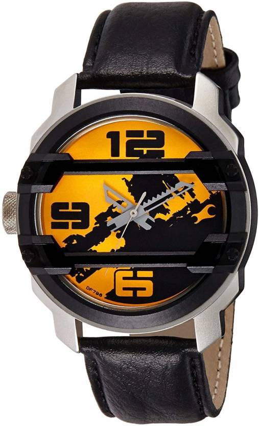 Fastrack Yellow Dial Black Leather Strap Watch 3153KL02