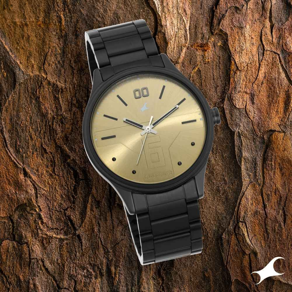 Fastrack Golden Dial Stainless Steel Strap Watch 3247NM01
