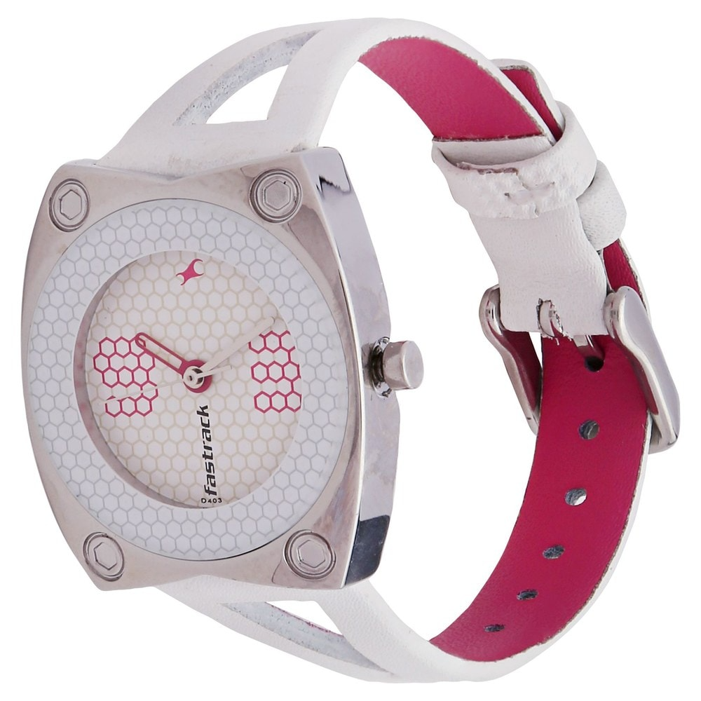 Fastrack White Dial White Leather Strap Watch 6026SL01