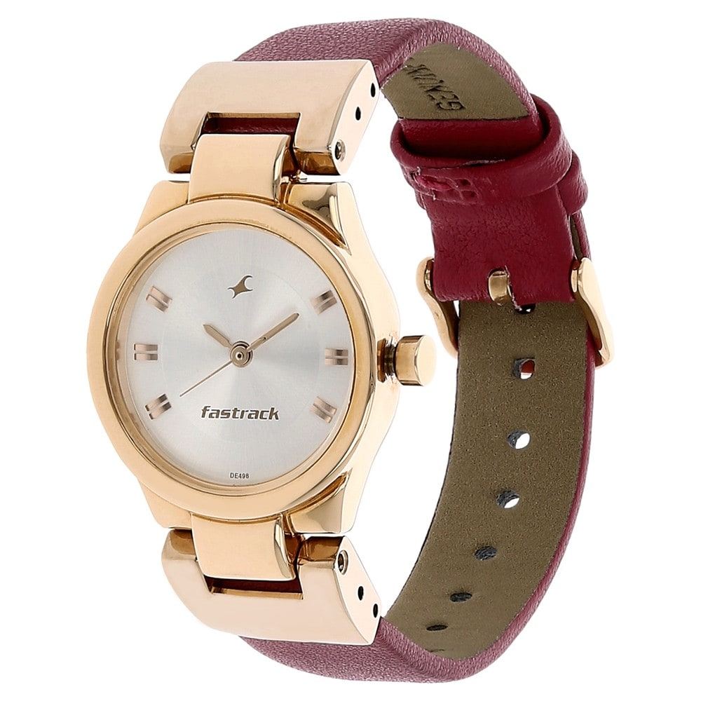 Fastrack Silver Dial Pink Leather Strap Watch 6114WL01