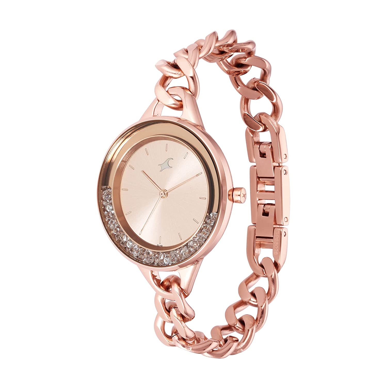 Fastrack Glitch Analog Rose Gold Dial Women's Watch-68026wm01