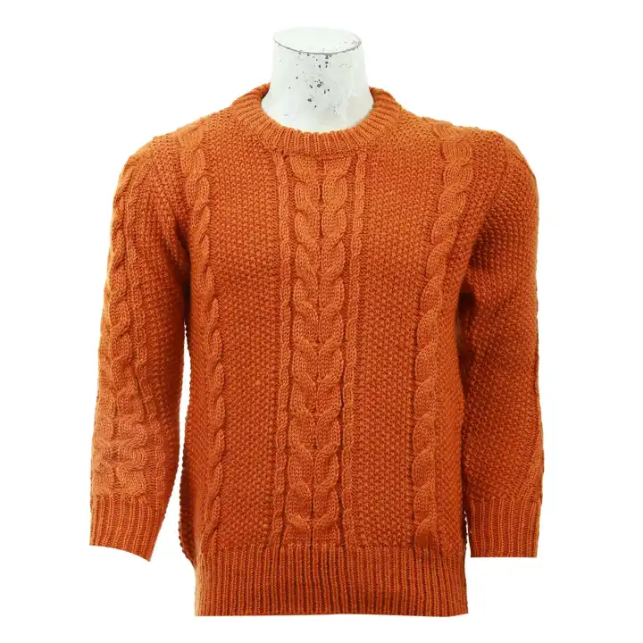 Orange Woolen Full Sleeve Knitted Highneck Sweater For Men