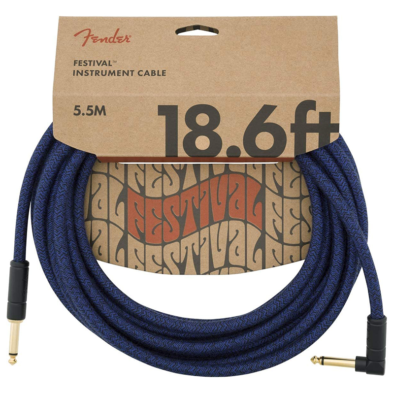 Treasure Music - Fender Festival Hemp Angled Instrument Cable, 18.6ft, Pure Hemp, Blue Dream