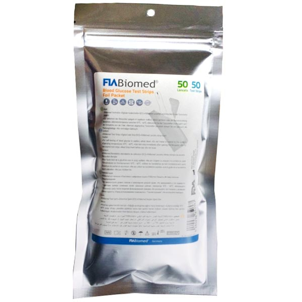 FIA Biomed (FiaBiomed) Blood Glucose Test Strips - Foil Packet - 1 (50 lancets + 50 strips)