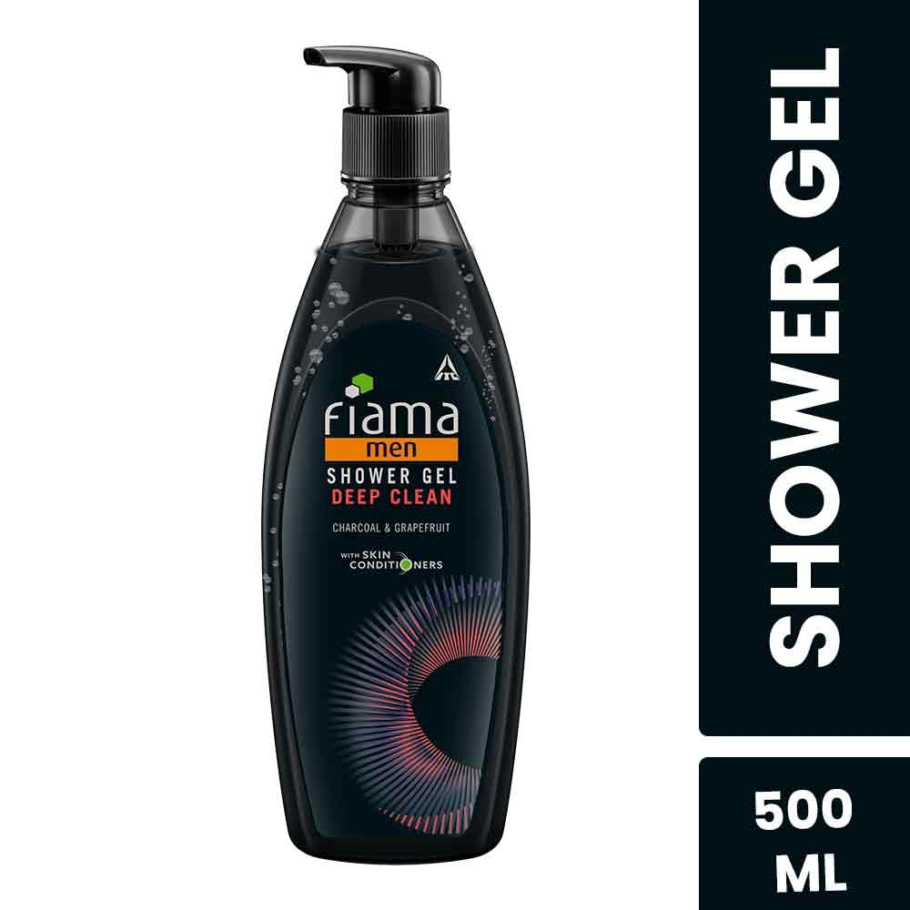 Fiama Men shower gel, deep clean with charcoal and grapefruit, skin conditioners for refreshed skin, bodywash 500ml bottle