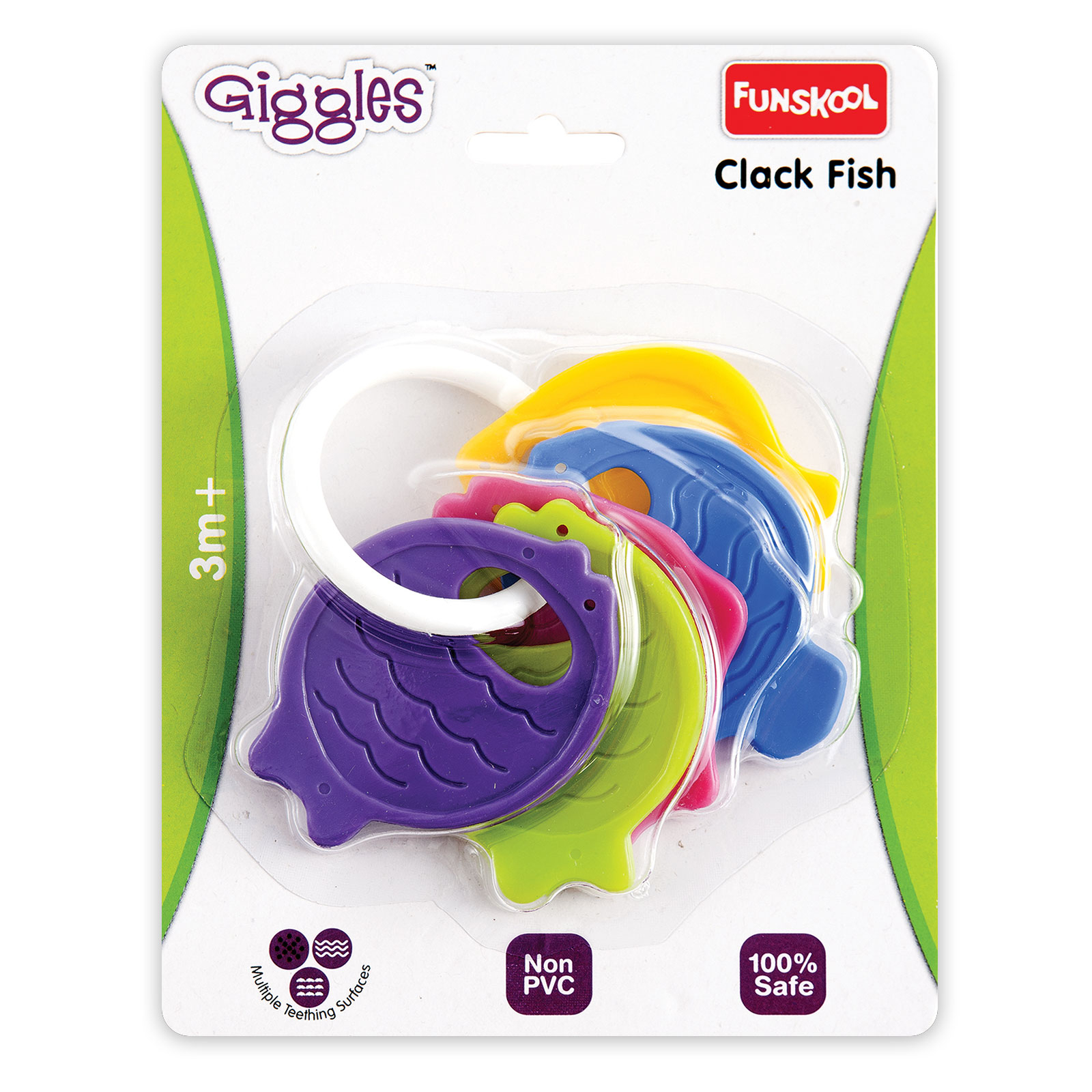 Funskool Giggles Fish Teether for Babies to soothen their gums, Easy to Grasp and chew with rattle sounds, 3 months & above, Infant Toys