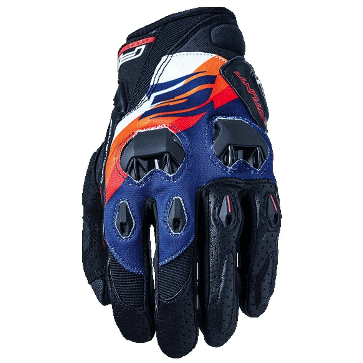 FIVE STUNT REPLICA Shade Orange/Navy Leather Street Gloves with Knuckle Protection for Motorcycle/Scooter
