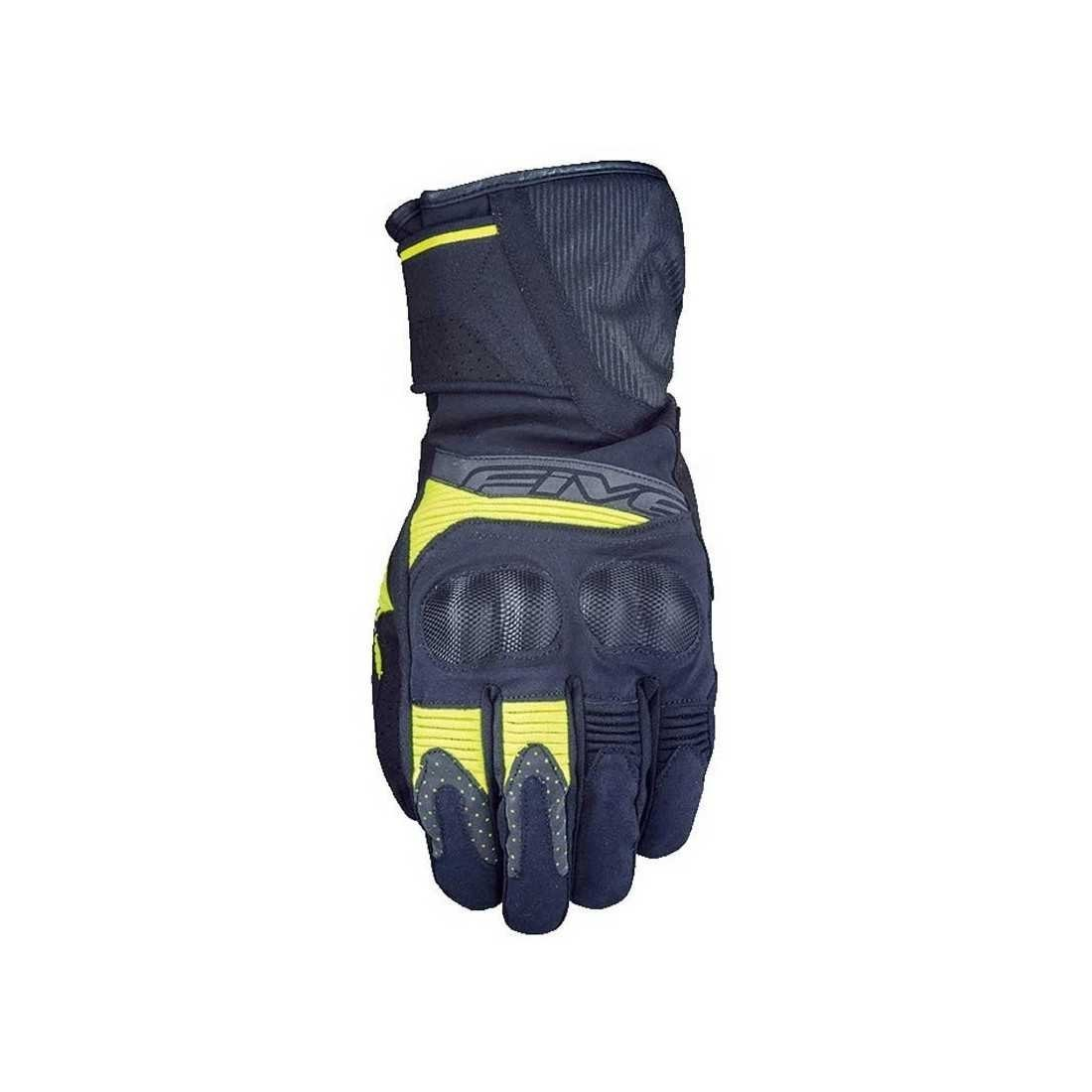 FIVE WFX2 WP Black/Fluo Yellow Winter Gloves with Knuckle Protection for Motorcycle/Scooter