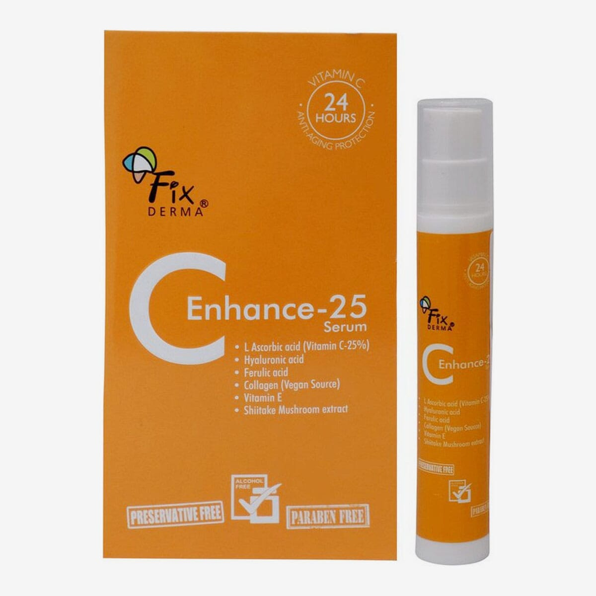 Fixderma C Enhance / C-Enhance - 25 Serum (Fix Derm) - Vitamin C Serum With Vitamin E, Anti Aging Protection - Reduces Dark Spot & Wrinkles - 15ML