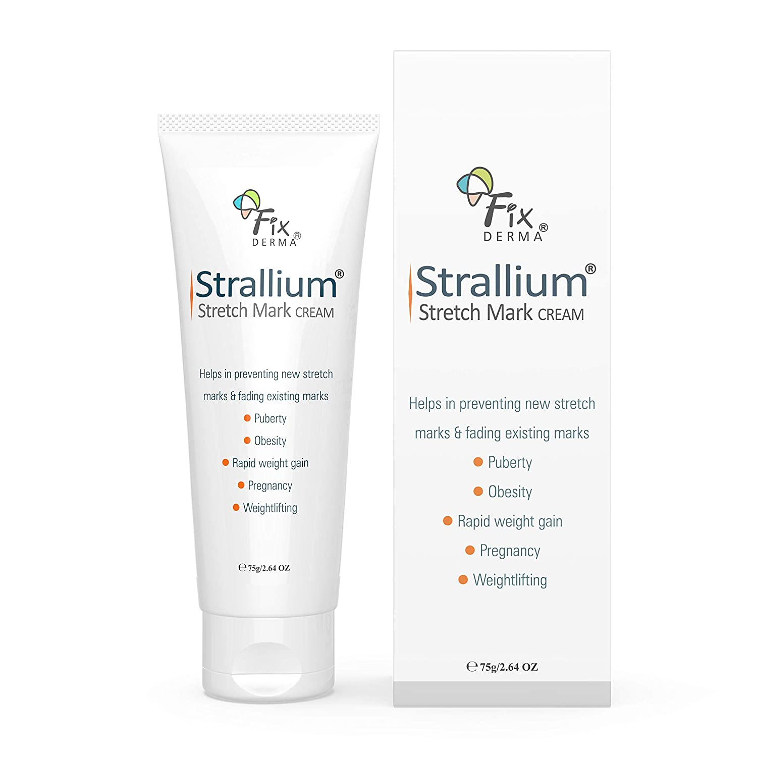 Fixderma Strallium Stretch Mark Cream (Fix Derma) - Helps In Preventing New Stretch Marks & Fade Existing Marks - 75Gm