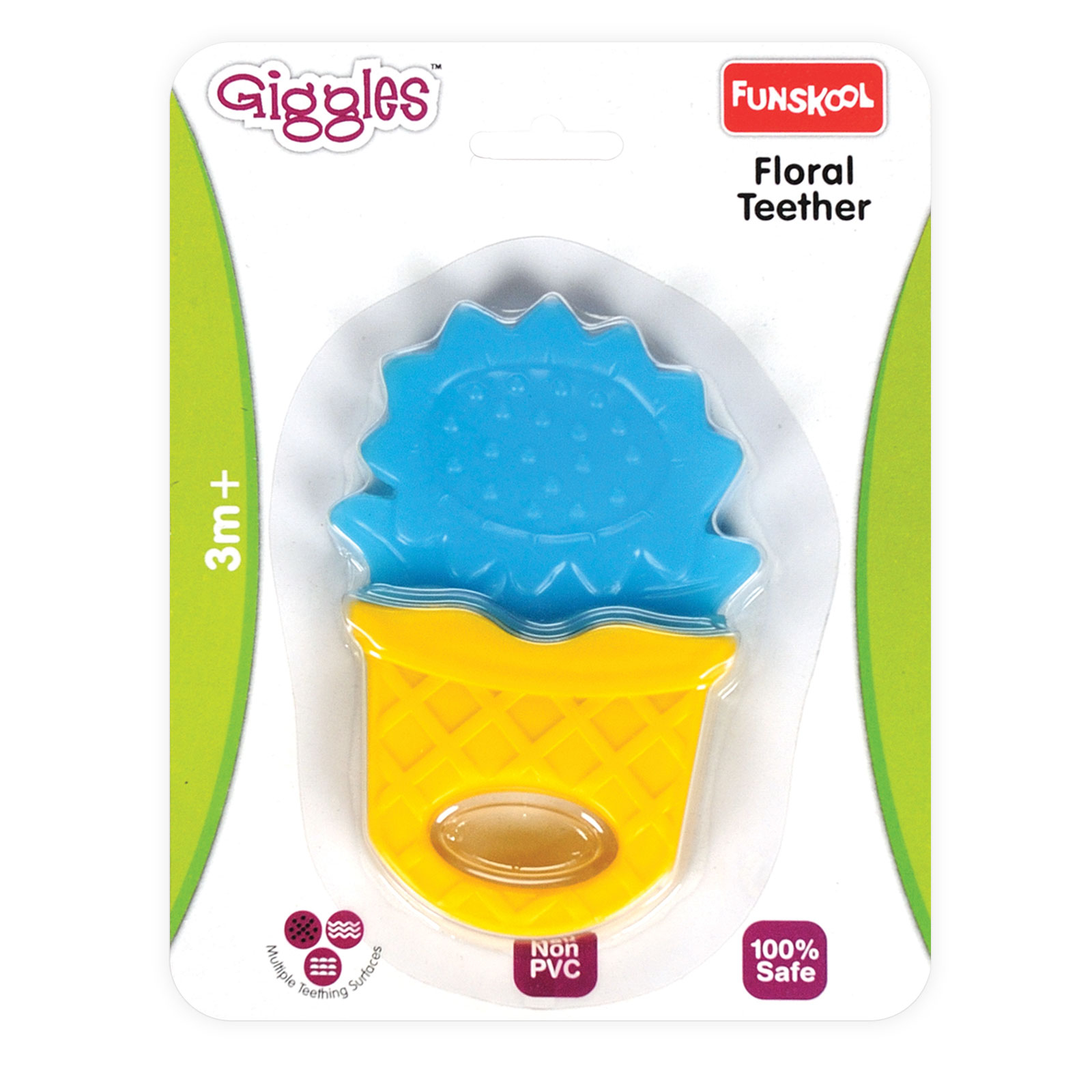 Funskool Giggles Floral Teether for Babies to soothen their gums, Easy to Grasp,hold and chew, 3 months & above, Infant Toys
