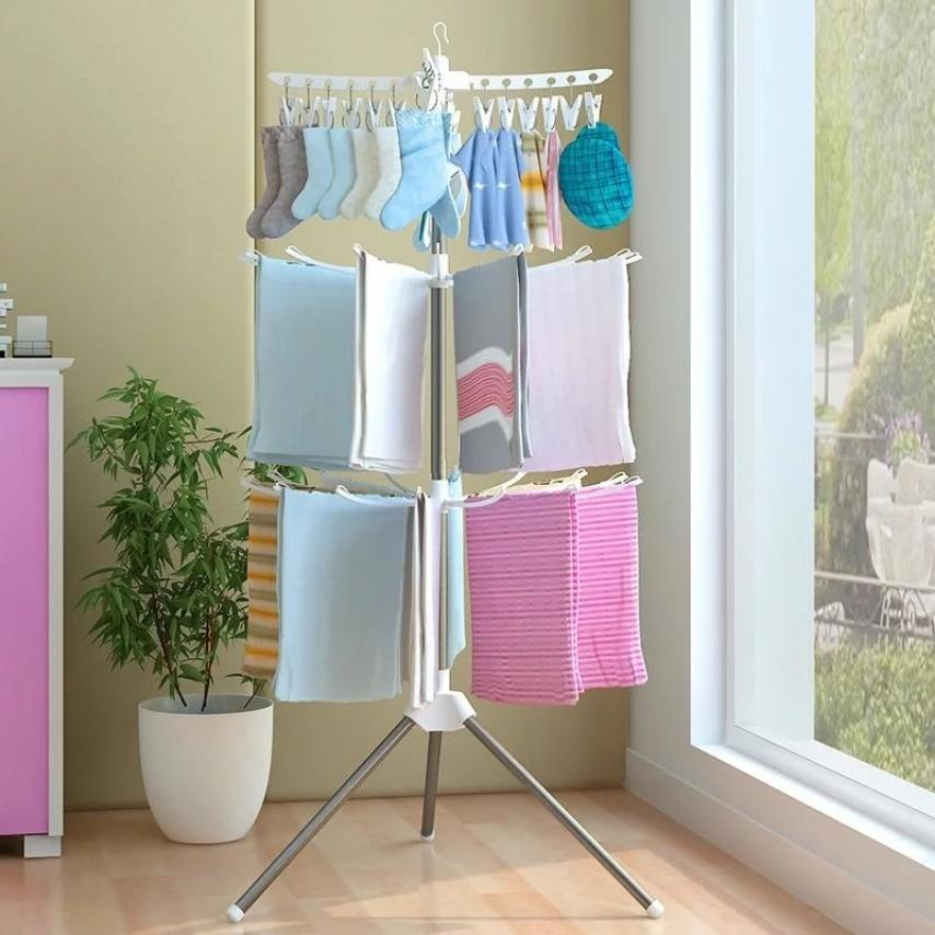 Laughing Buddha - Folding Portable Laundry Stand Drying Rack 3 Tier Tripod Clothes Hanger (HP95-820)