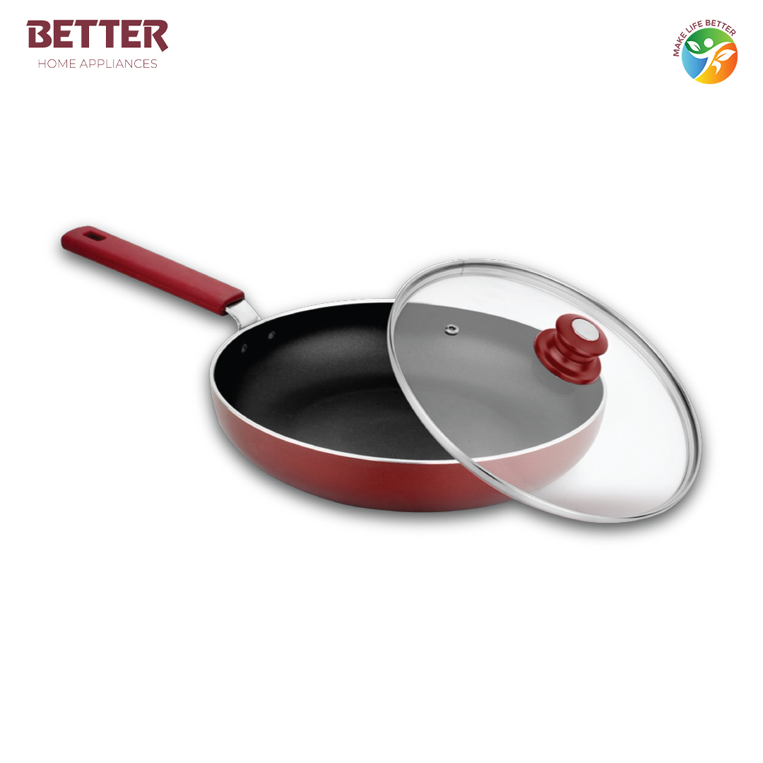 Better Fry Pan Non-Stick Coating, (22 - 28cm) Silica Series | (Induction and Gas Stove Compatible) with Silicon Handle and Glass Lid
