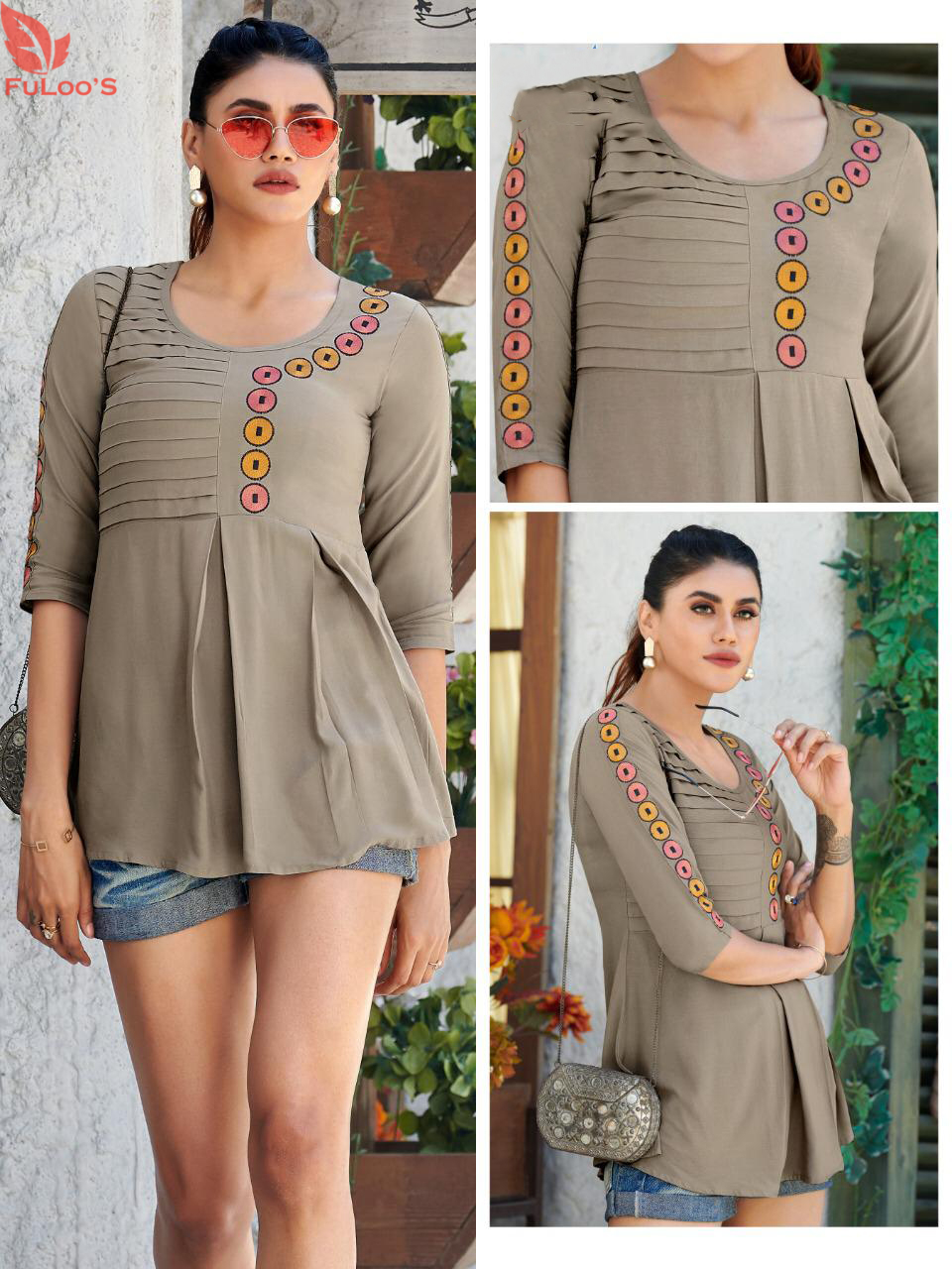 Fuloo Glazier Rayon tops with Embroidery for Women # 1029
