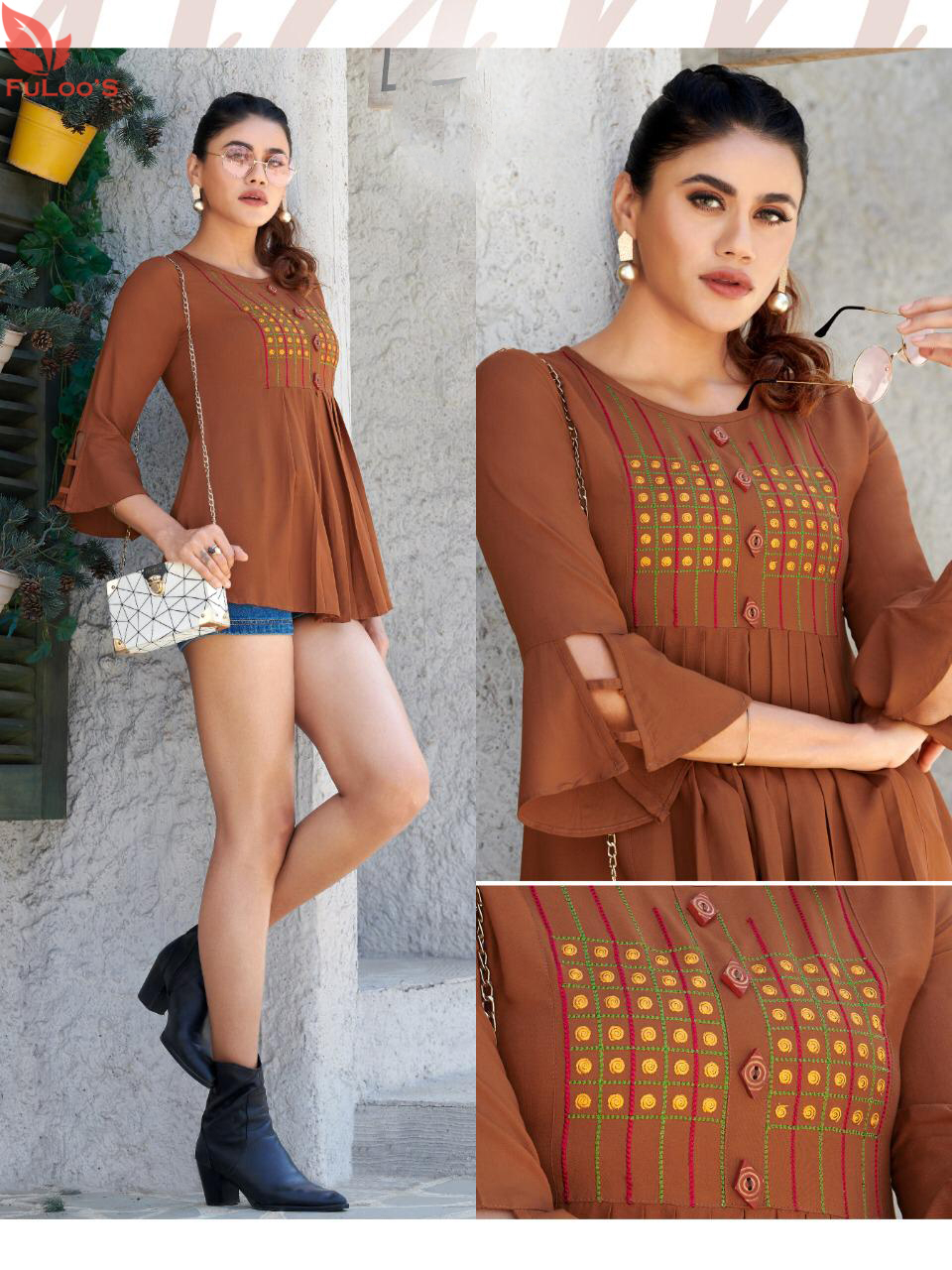 Fuloo Glazier Rayon tops with Embroidery for Women # 1030