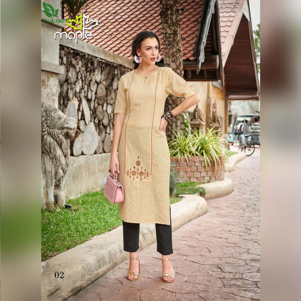 FuLoo's Maple Cotton designer embroidered Kurti Only #Cream