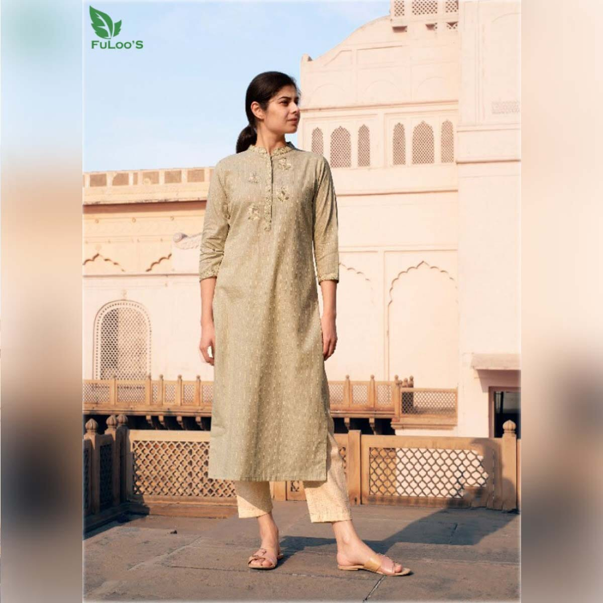 FuLoo's Oasis Pure Cotton Pattern Designer Embroidered Kurti #03
