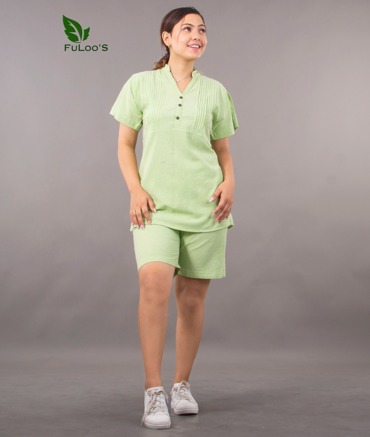 FuLoo’s 2 Piece Cotton Outfits For Women-Green-3XL