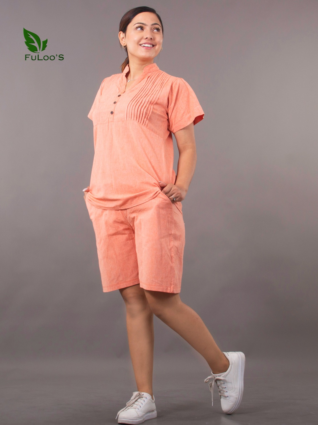 FuLoo’s 2 Piece Cotton Outfits For Women-Orange-M