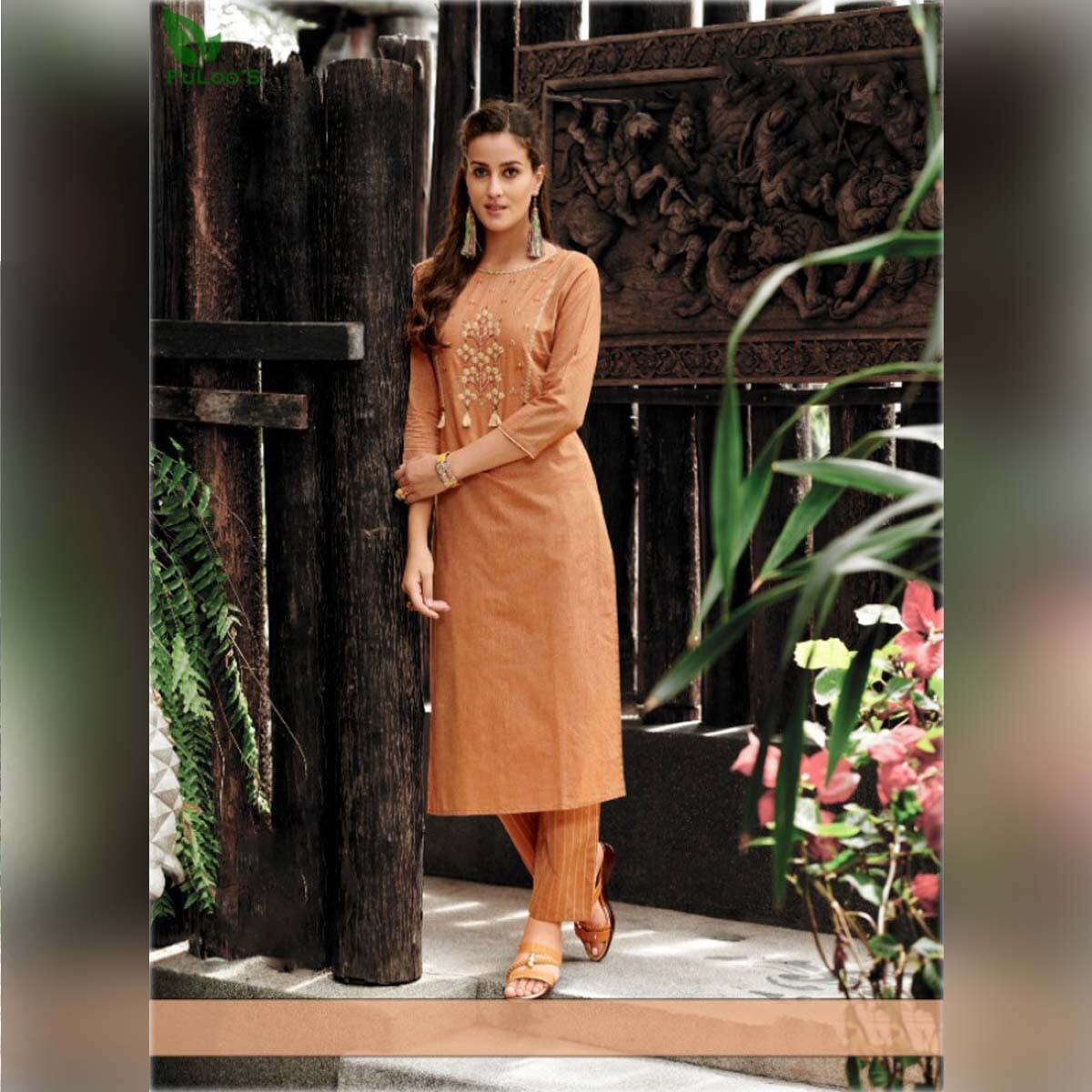 Fu Loo's Cassata Pure Cotton Embroidered Kurti with Patterned Pants. #01