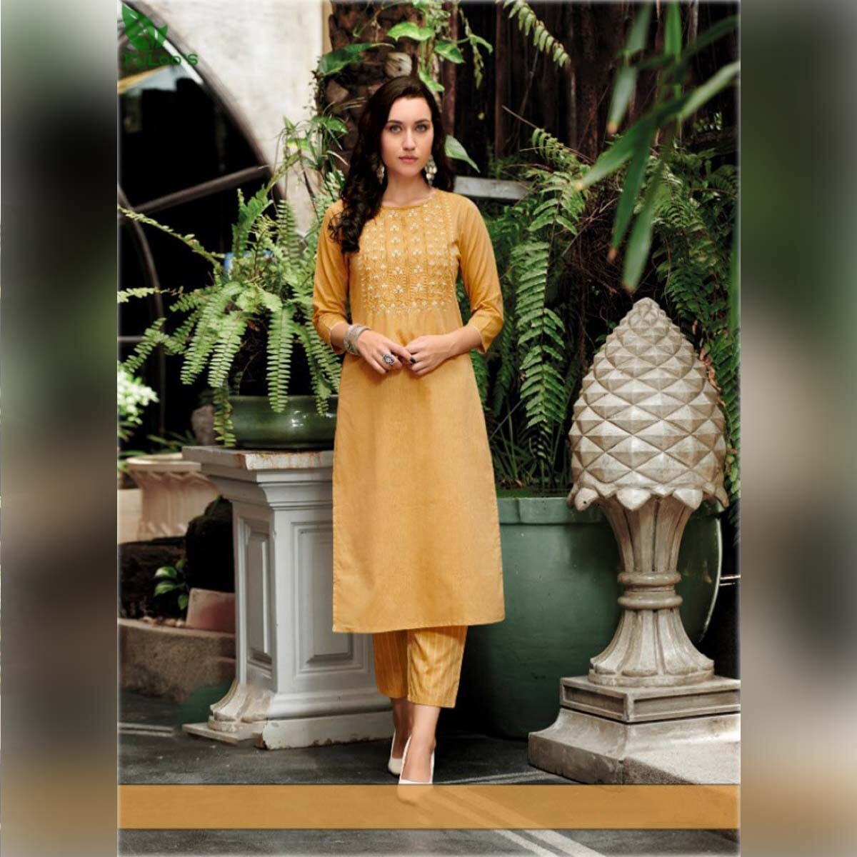 Fu Loo's Cassata Pure Cotton Embroidered Kurti with Patterned Pants. #05