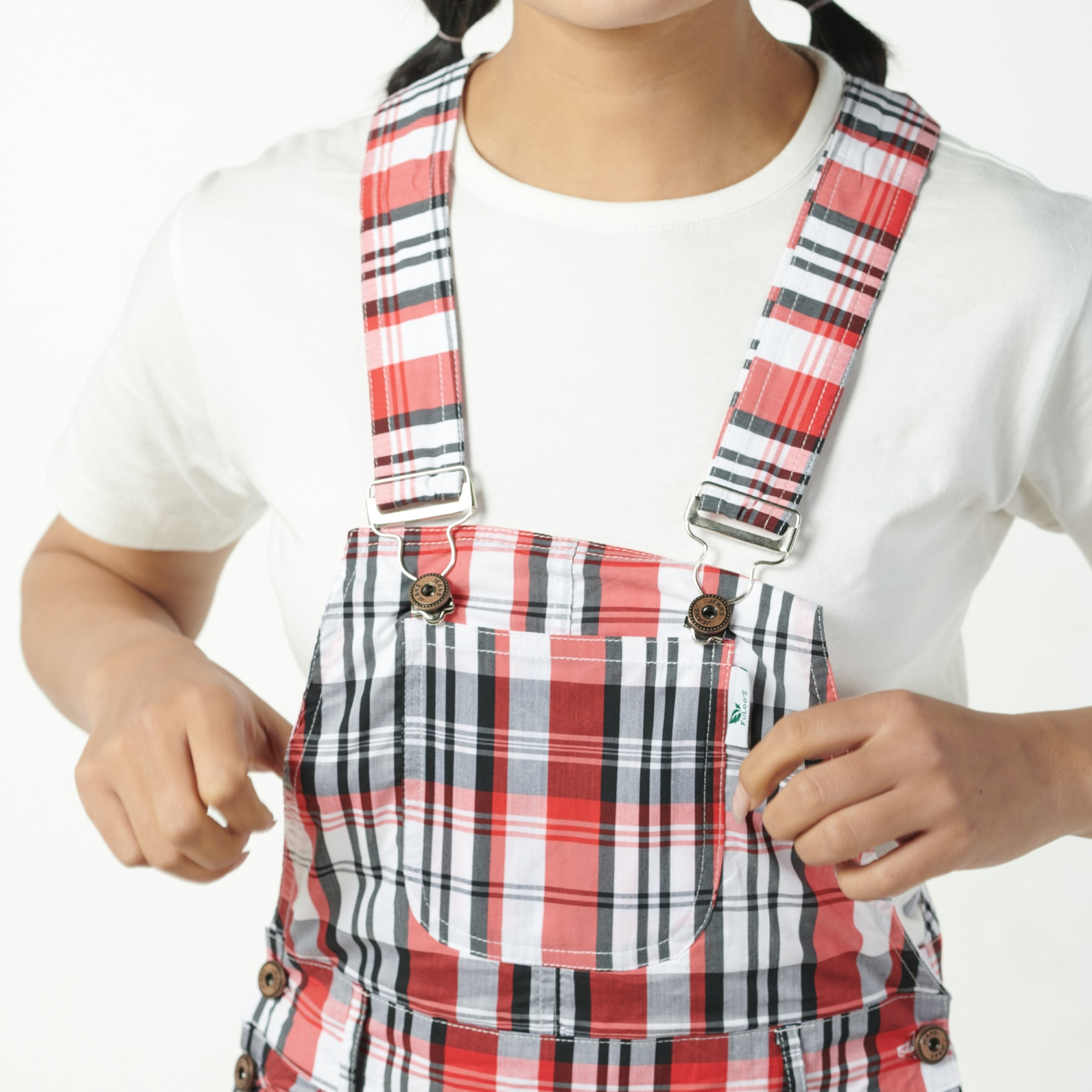 FuLoo's Check Rockey Pant in Cotton with Tshirt for Women-Red-30