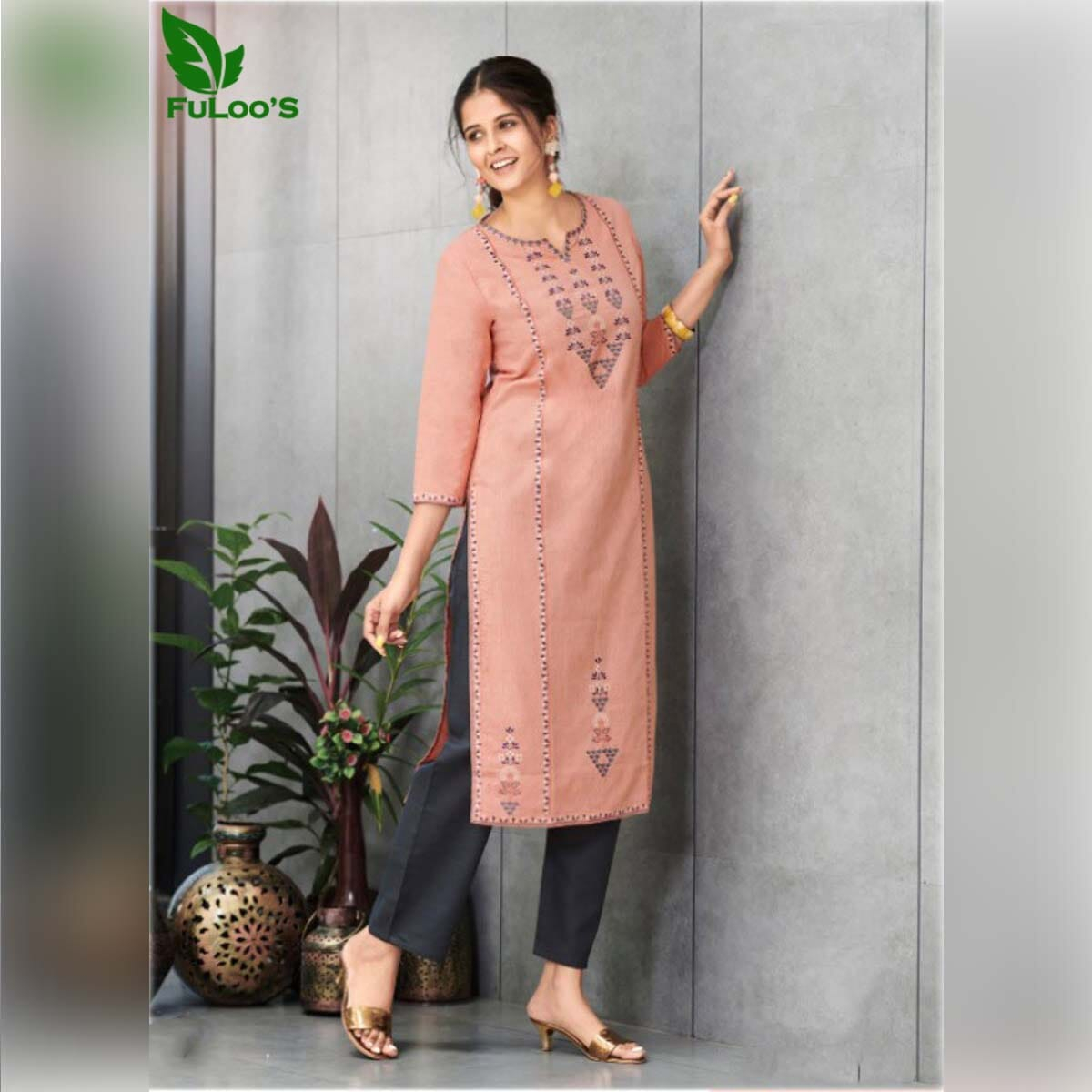 FuLoo's Colors Pure Cotton Pattern Designer Embroidered Kurti for Women #06