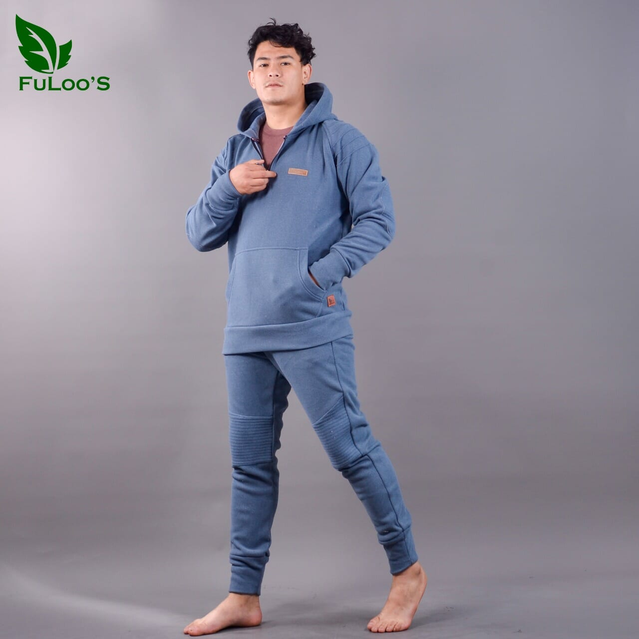 Fuloo's Crystal Velvet Tracksuit For Men In Blue And Brown-Blue-XL