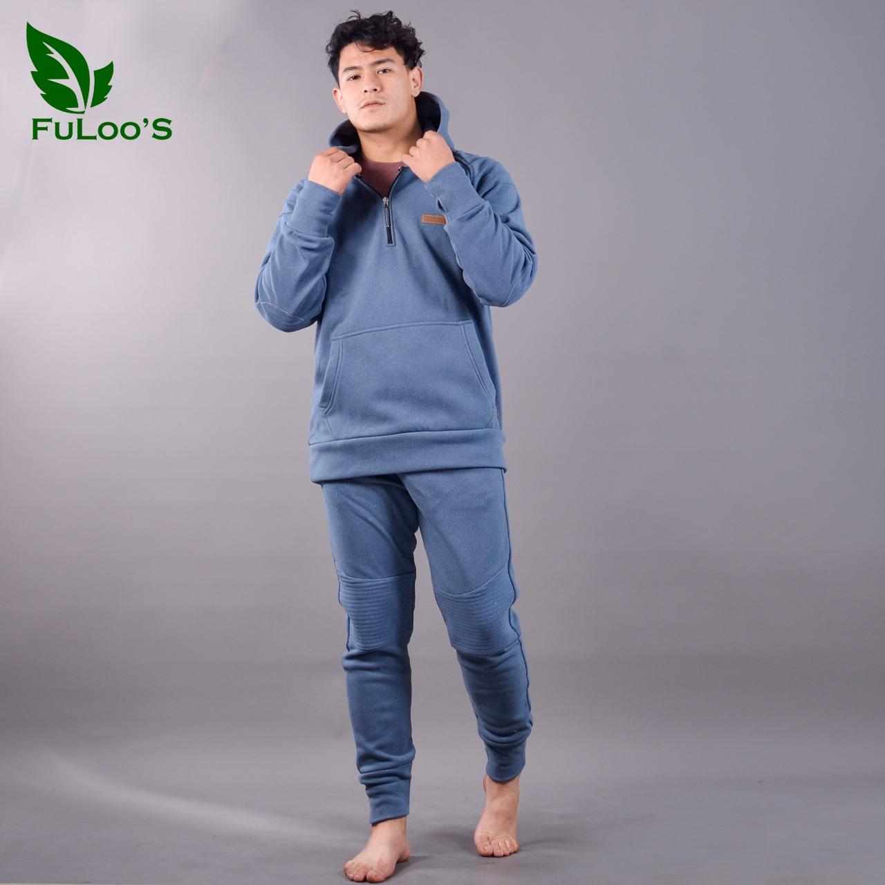 Fuloo's Crystal Velvet Tracksuit For Men In Blue And Brown-Blue-M