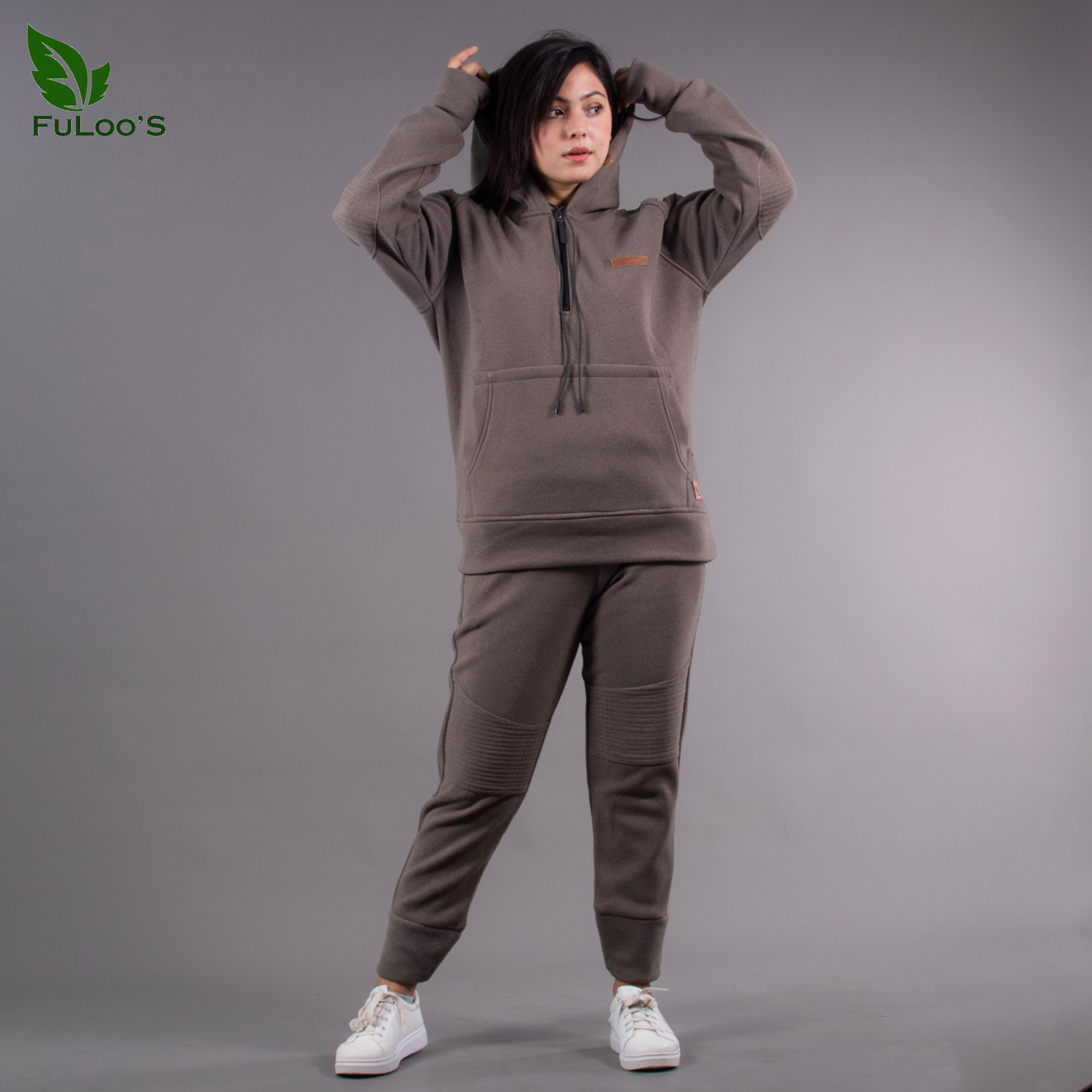 Fuloo's Crystal Velvet Tracksuit For Women in Blue And Brown-Brown-XL