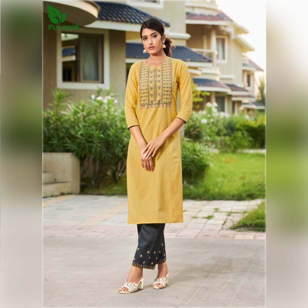 FuLoo's Jingle Pure Cotton Designer Embroidered Kurti for Women #01