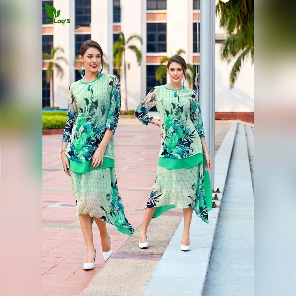 FuLoo's Mareena Dress Heavy Crazy Printed Georgette for Women #1028