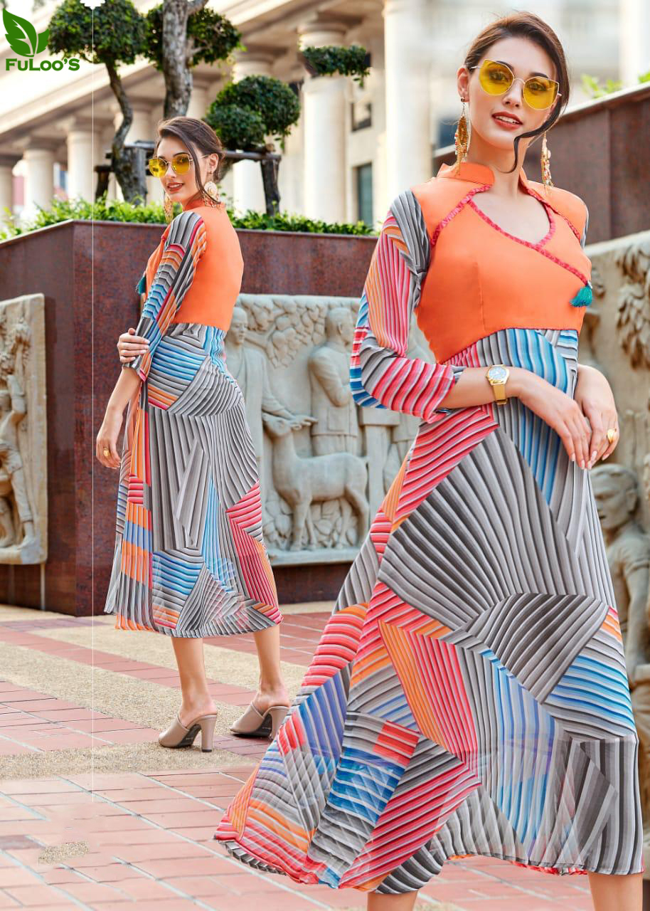 FuLoo's Mareena Dress Heavy Crazy Printed Georgette for Women #1031