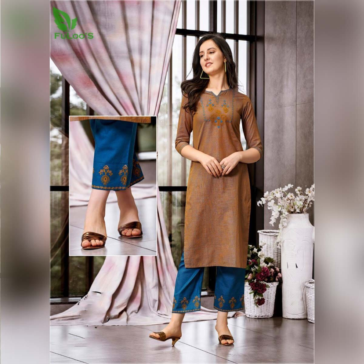 FuLoo's Prestige Pure Cotton Pattern Designer Embroidered Kurti for Women #02
