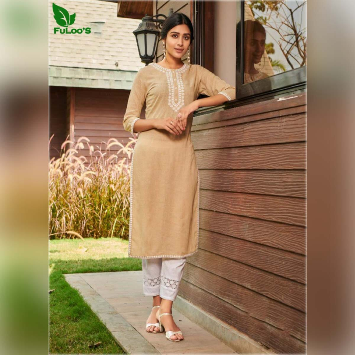 FuLoo's Pure Ziba Cotton Designer Kurti in 2 set for Women # 01