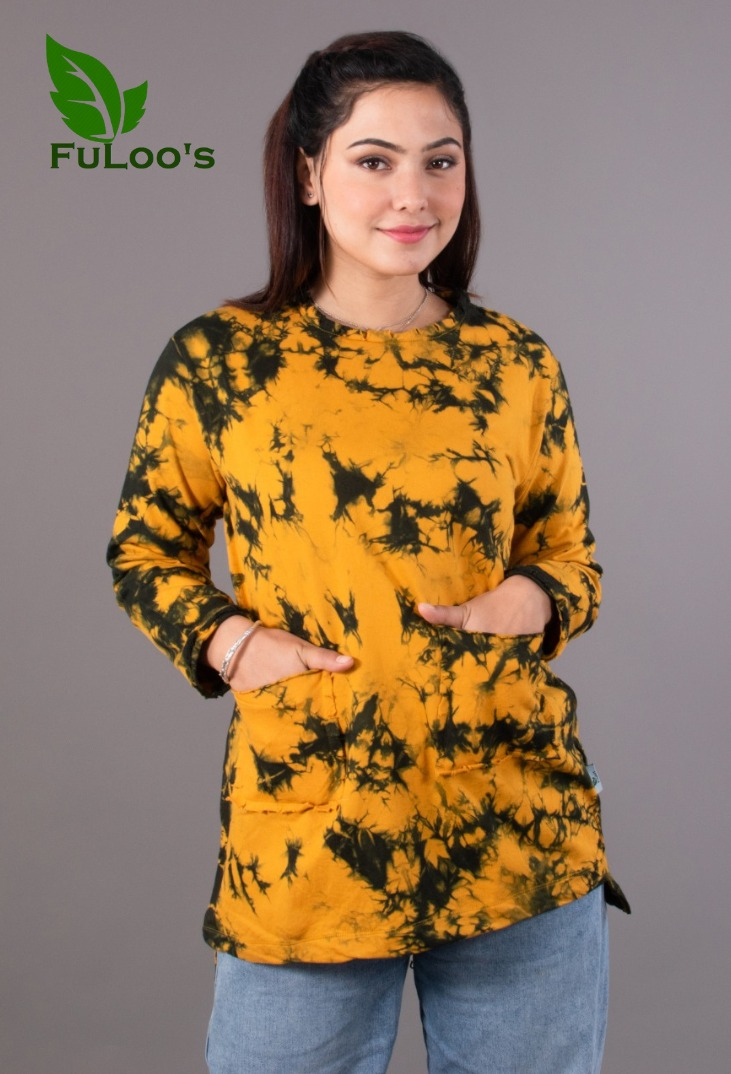 FuLoo's Rough Tie-die T- Shirt for Women-Yellow-36