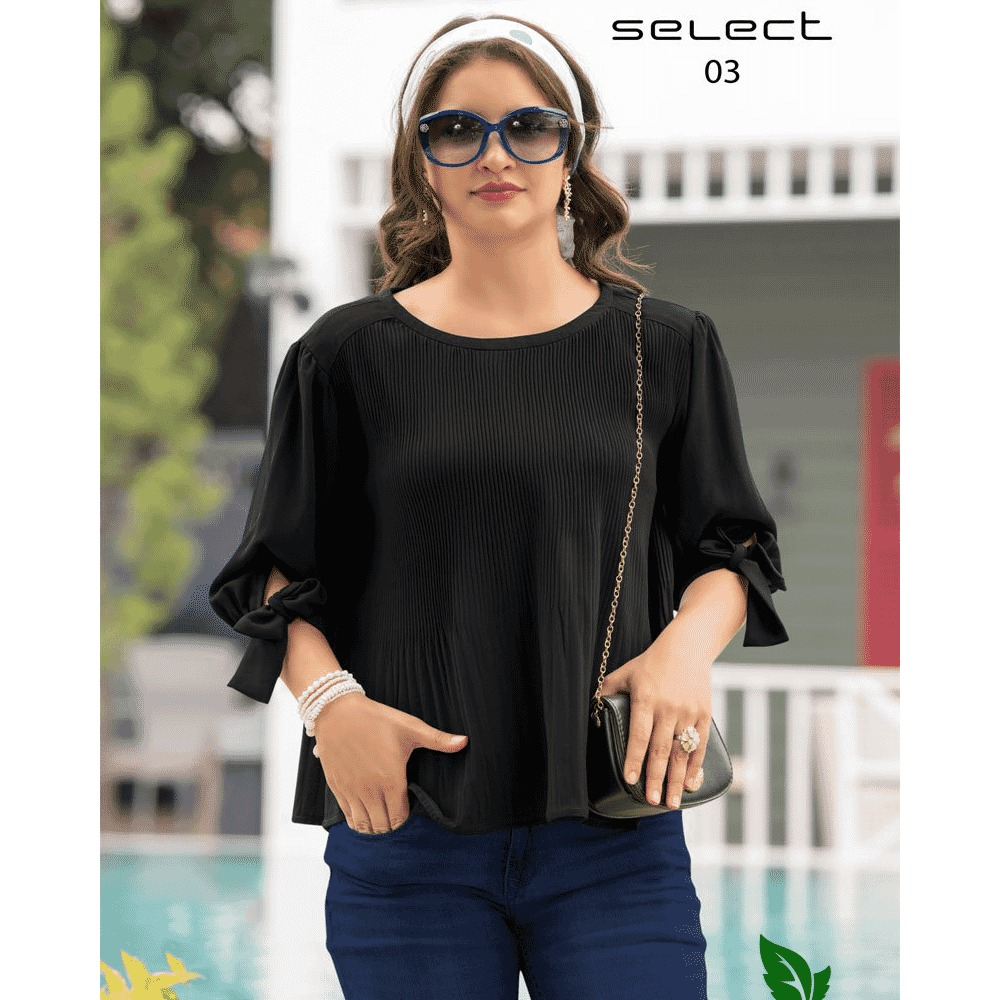 FuLoo's Select Fancy Blended Fabric Tops for Women-Black-XXL