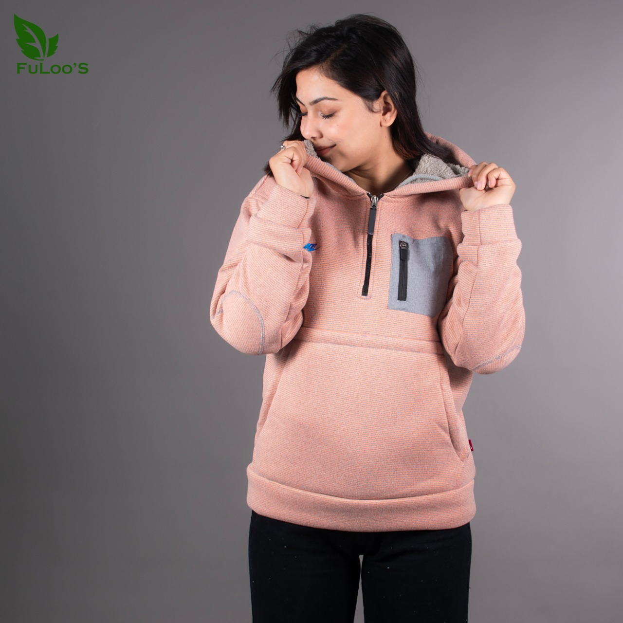 Fuloo's Sherpa Hoodie With Fleece Inside for Women-Pink-M
