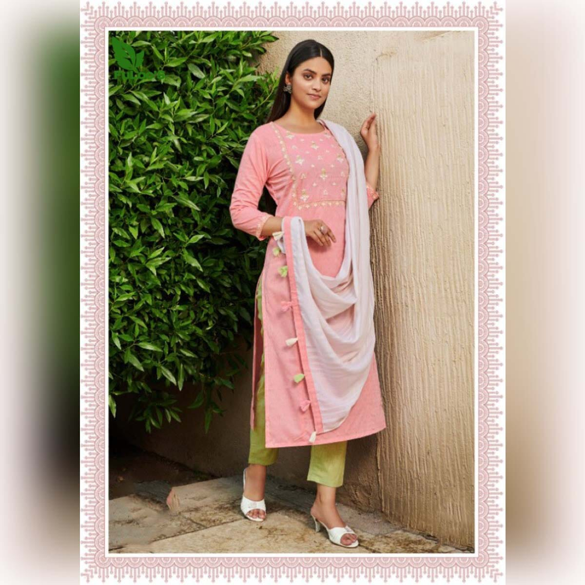 FuLoo’S Simi Cotton Embroidered Kurtis with Pants and Chunni #02