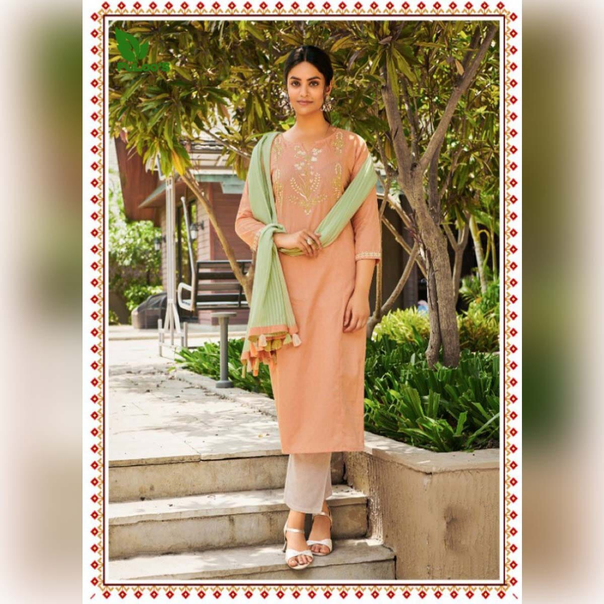 FuLoo’S Simi Cotton Embroidered Kurtis with Pants and Chunni #05