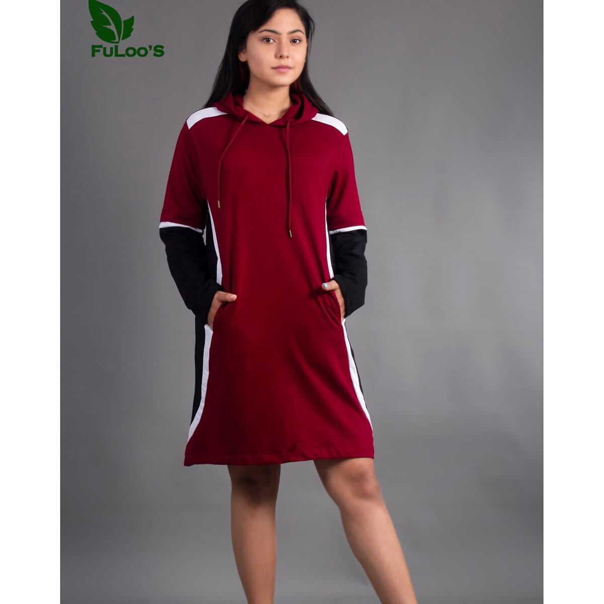 FuLoo's Tango Long Hoodie for Women-Maroon-40