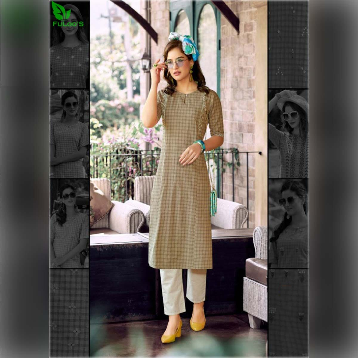 FuLoo's Theory Pure Cotton Pattern Designer Embroidered Kurti for Women #07